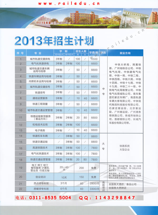 石家庄铁路技校招生简章 石家庄铁路技校2013年秋季招生简章图 学校图片 第3张